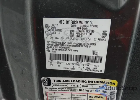 2012 Ford F-150 Lariat из США, поврежденный, VIN 1FTFW1EF5CFC23406